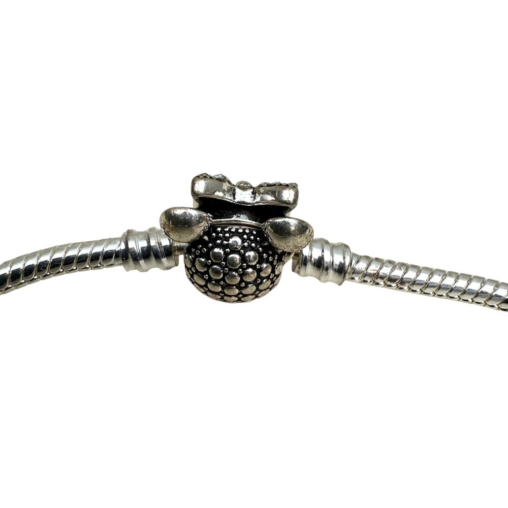 Silver Tone Minnie Mouse Charm Bracelet Snake Chain Rhinestone Bow Jewelry 7.25 - Picture 6 of 10